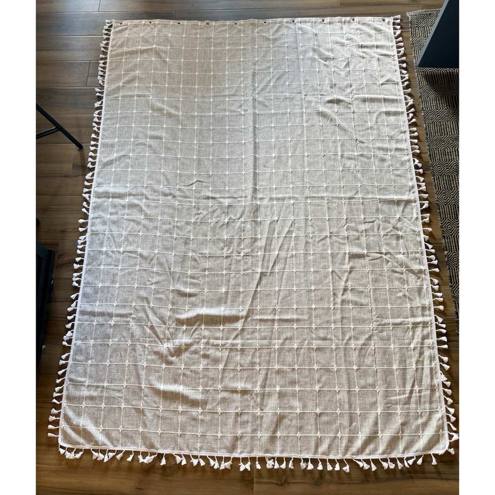 Neutral Tassel Grid Shower Curtain - Unbranded